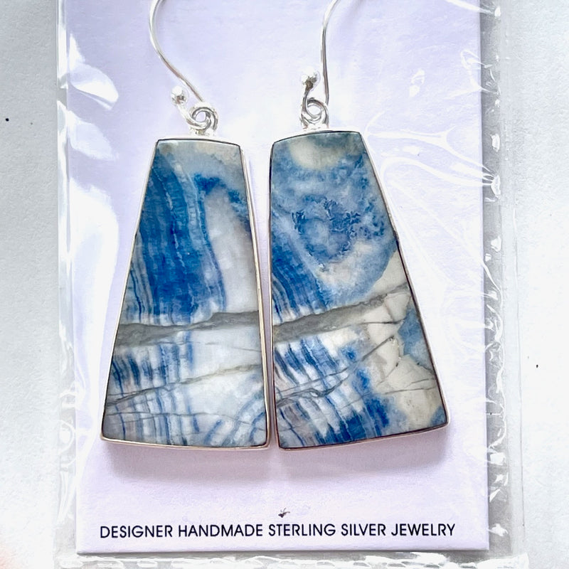 Blue Scheelite Trapezoid Earrings (Blue, White, Gray)