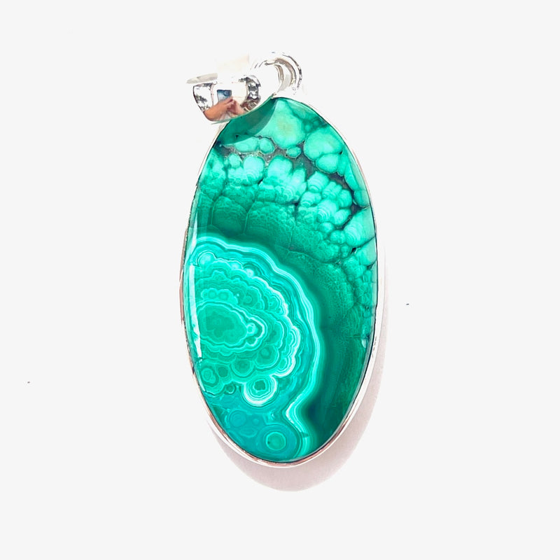 Malachite Oval Pendant Necklace Sterling Silver