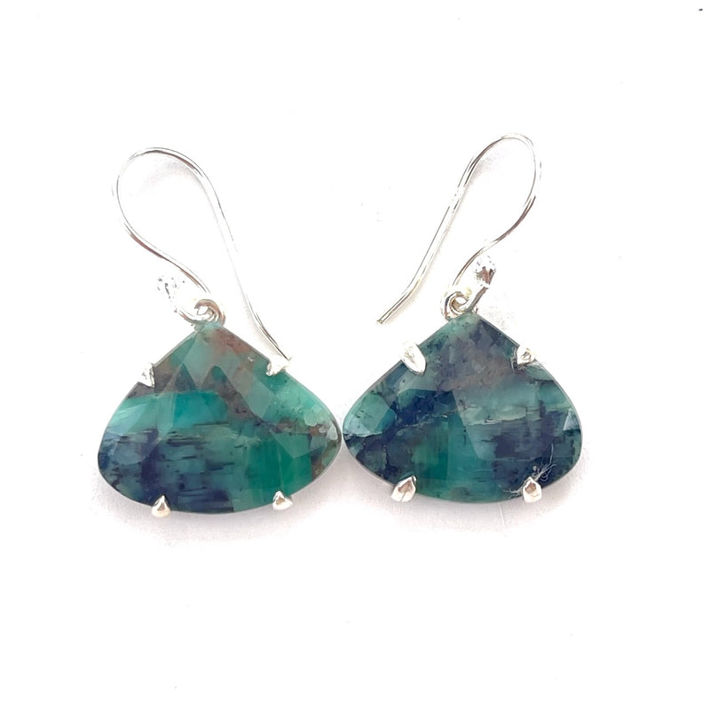 Emerald Wide Pear Shape Earrings Sterling Silver