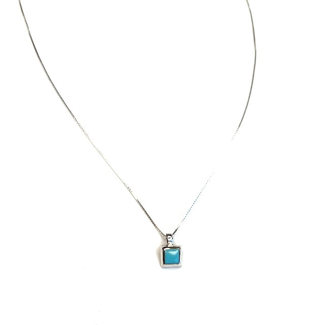 Square Gemstone Charm on Sterling Silver Adjustable Chain