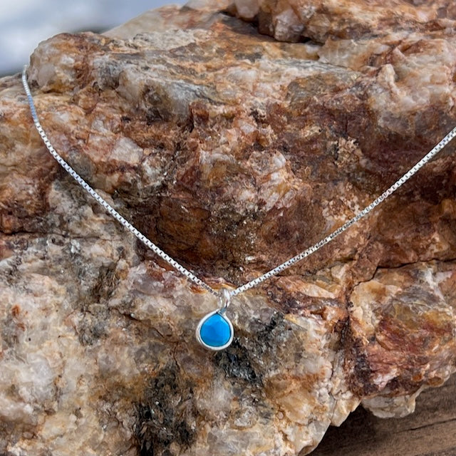 Dainty Turquoise Sterling Charm on Adjustable Sterling Chain