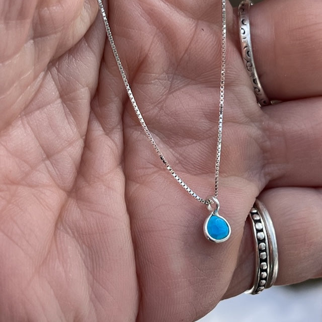 Dainty Turquoise Sterling Charm on Adjustable Sterling Chain
