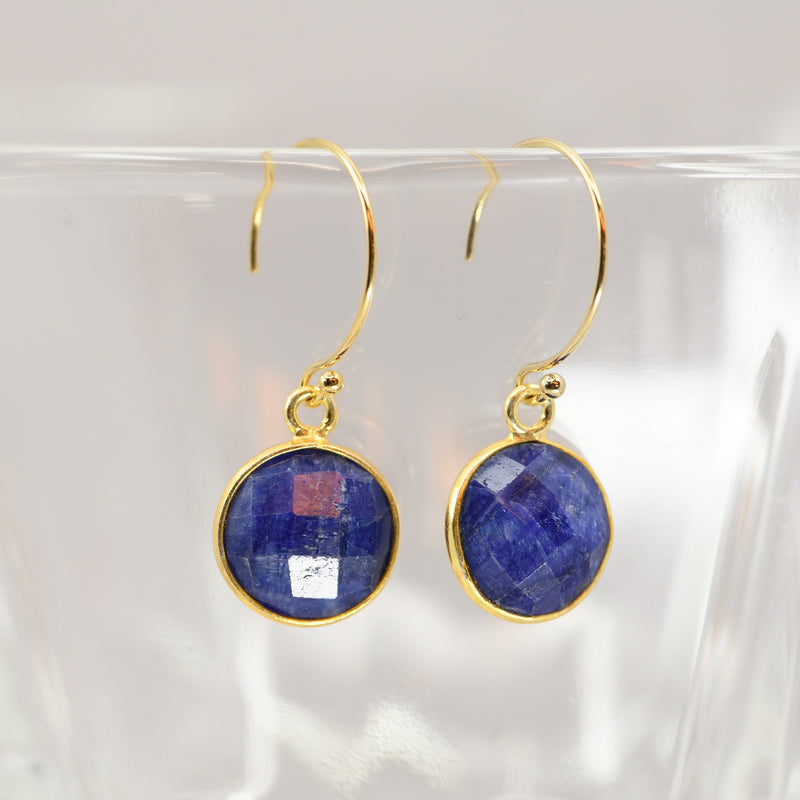 Lapis Lazuli Drop Earrings | Gold Bezel Crystal Healing Jewelry | 10mm