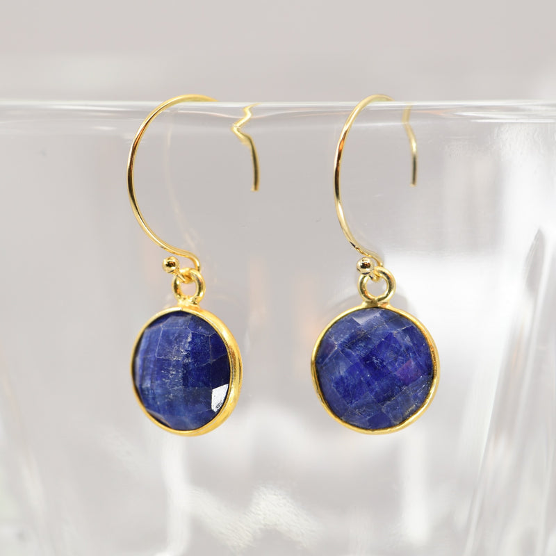 Lapis Lazuli Drop Earrings | Gold Bezel Crystal Healing Jewelry | 10mm