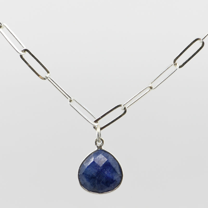 Lapis Lazuli Necklace | Sterling Silver Adjustable Paperclip Chain | Zodiac Stone Jewelry