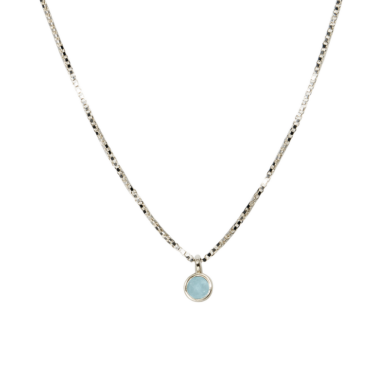 Tiny aquamarine pendant necklace on sterling silver chain