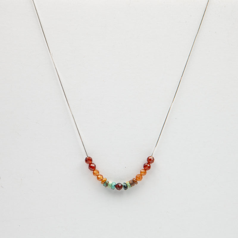Hessonite & Turquoise Adjustable Slide Chain Gemstone Necklace