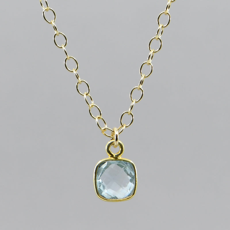 Natural Aquamarine Pendant Necklace with Fully Adjustable Gold-Filled Chain