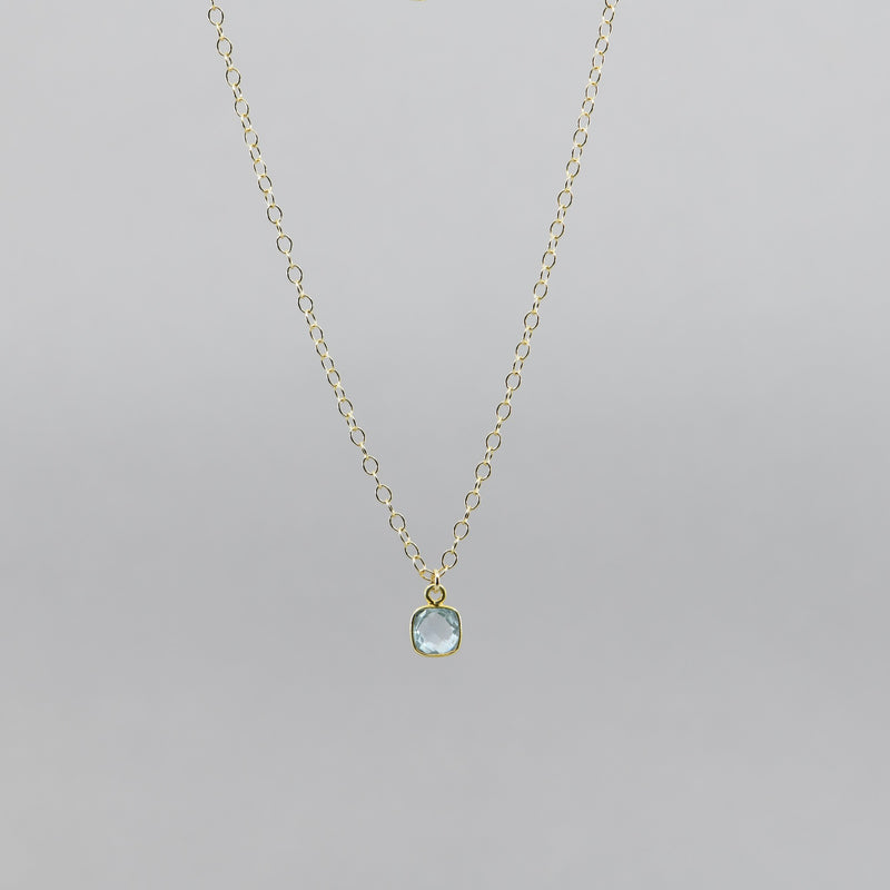 Natural Aquamarine Pendant Necklace with Fully Adjustable Gold-Filled Chain