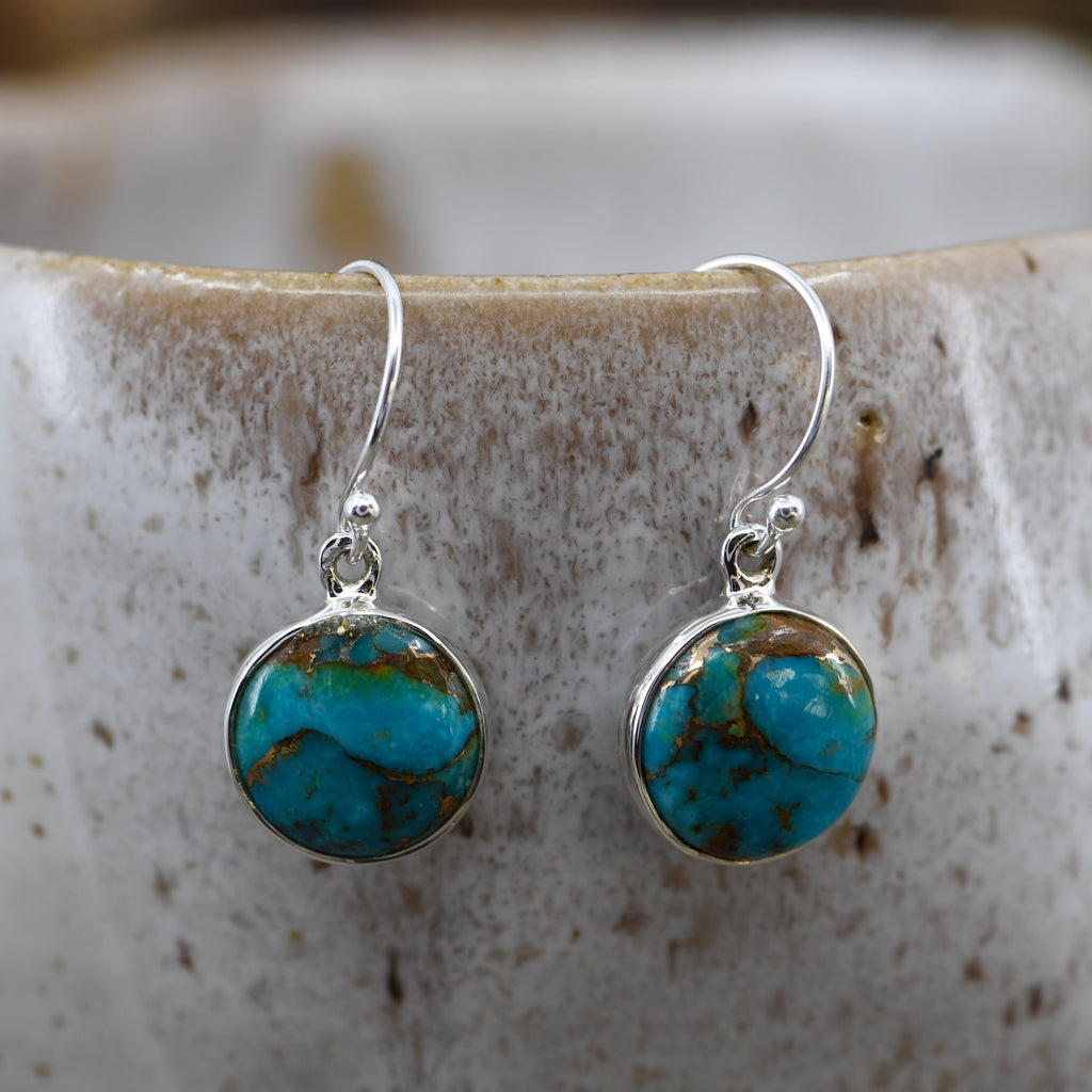 Natural Blue Copper Turquoise Statement Earrings in Sterling Silver