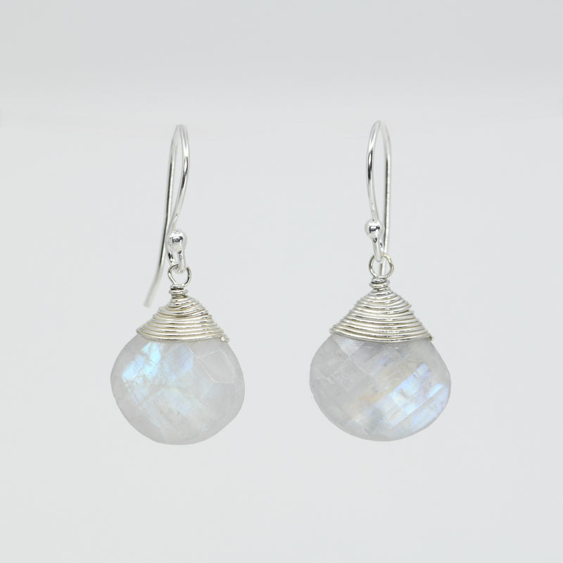 Natural Moonstone Drop Earrings | Handcrafted Sterling Silver Wire Wrapped Jewelry