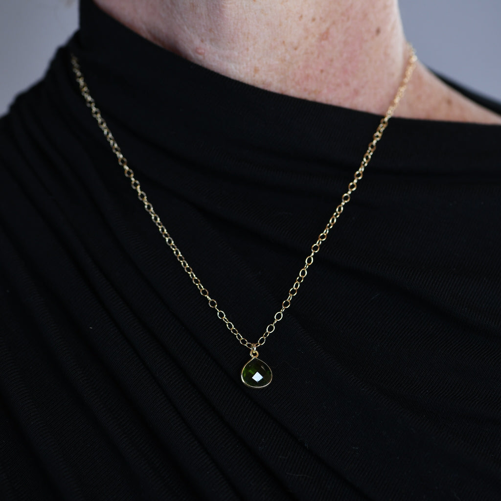 Natural Peridot Gold-Filled Pendant Necklace | August Birthstone