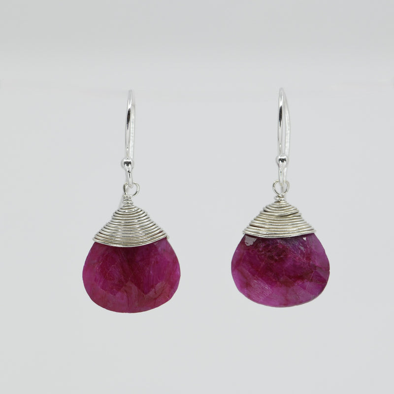 Natural Ruby Drop Earrings | Handcrafted Sterling Silver Wire Wrapped Jewelry