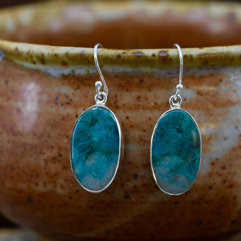 Natural Shattuckite Earrings - Handmade Sterling Silver Bohemian Statement Jewelry