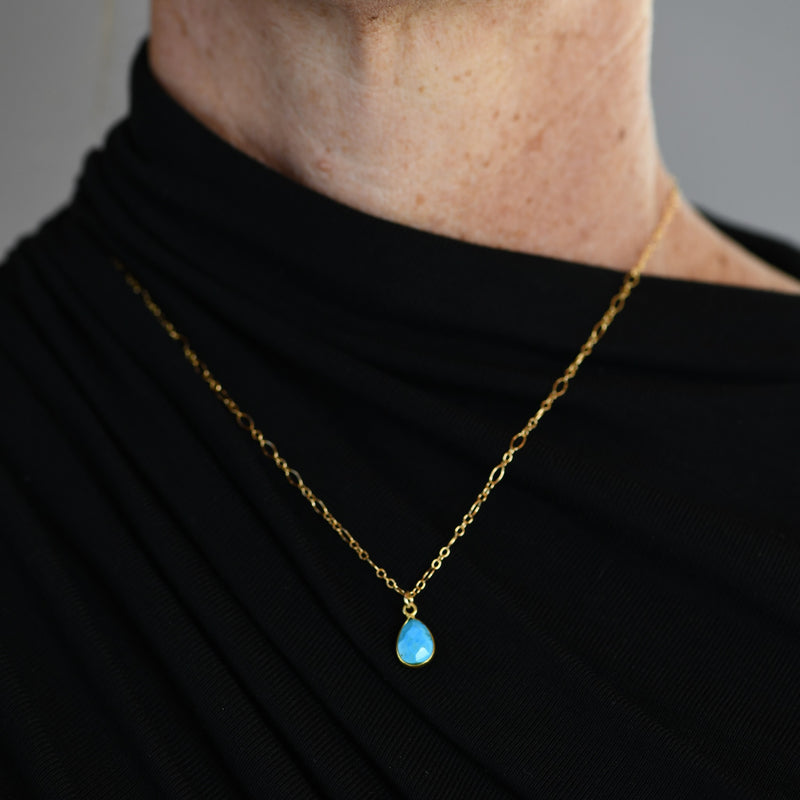 Natural Turquoise Teardrop Necklace | 18" Gold Filled Chain