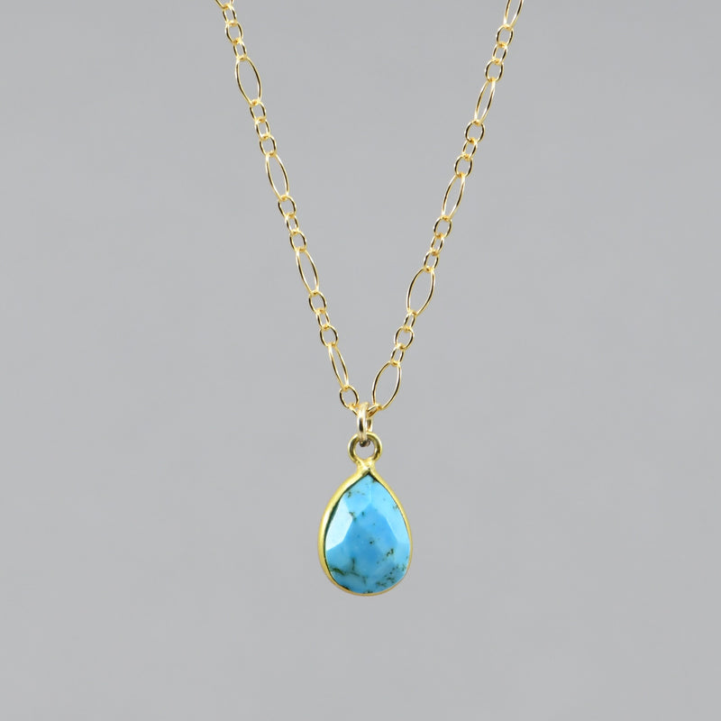 Natural Turquoise Teardrop Necklace | 18" Gold Filled Chain