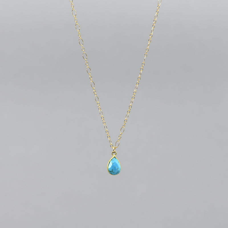 Natural Turquoise Teardrop Necklace | 18" Gold Filled Chain