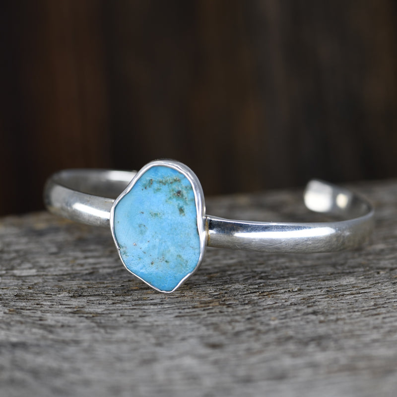 Organic Turquoise Sterling Silver Cuff Bracelet | 7" Adjustable Bohemian Statement Piece