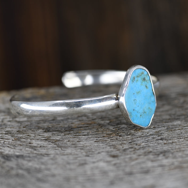 Organic Turquoise Sterling Silver Cuff Bracelet | 7" Adjustable Bohemian Statement Piece