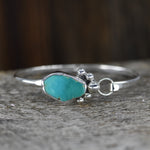 Organic Turquoise & Sterling Silver Hook Bracelet | Bohemian Statement Piece Size - 6.5"