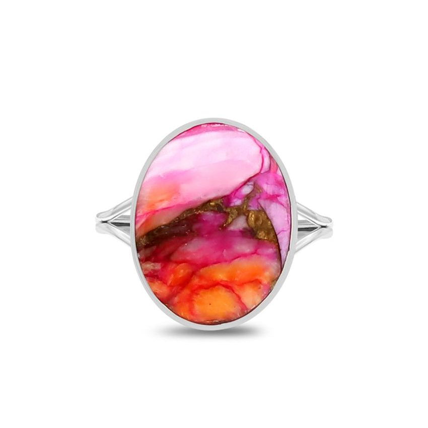 Pink Oyster Turquoise Statement Ring in 925 Sterling Silver