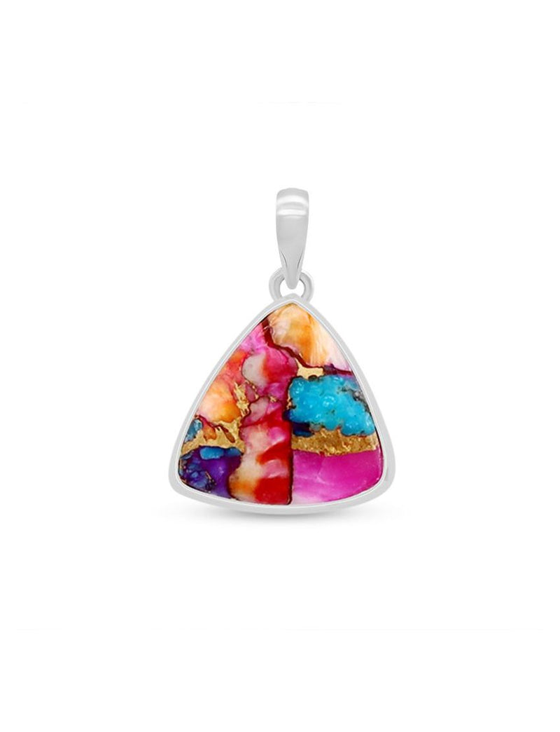 Pink Oyster Turquoise Triangle Pendant in 925 Sterling Silver 