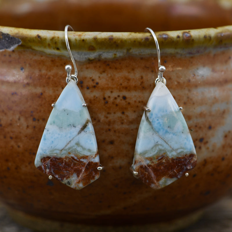 Rare Larimar Earrings - Handmade Sterling Silver Kite Shape Drop Earrings | One of a Kind