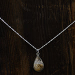 Tiger Dendrite Tear Drop Gemstone Pendant Necklace | 18" Diamond Cut Chain