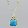 Turquoise Square Pendant Necklace | Gold-Filled Dainty Chain