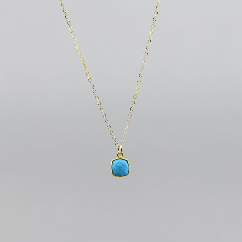 Turquoise Square Pendant Necklace | Gold-Filled Dainty Chain