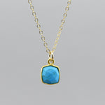 Turquoise Square Pendant Necklace | Gold-Filled Dainty Chain