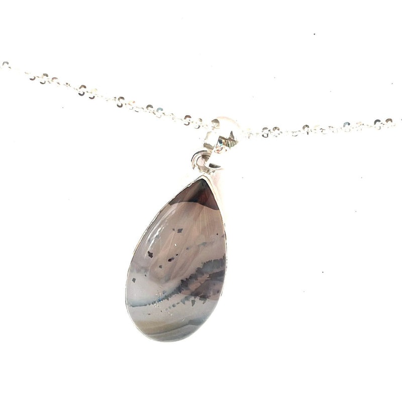 Montana Agate Teardrop Pendant Sterling Silver