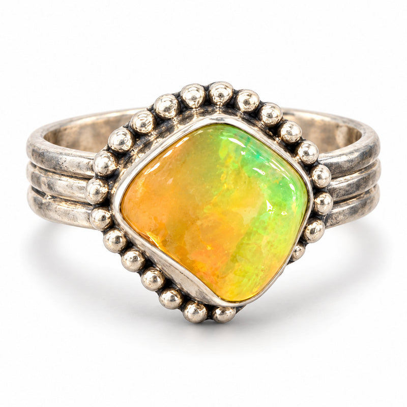 Small Ethiopian Opal Freeform Ring in Sterling Silver, Size 8.5