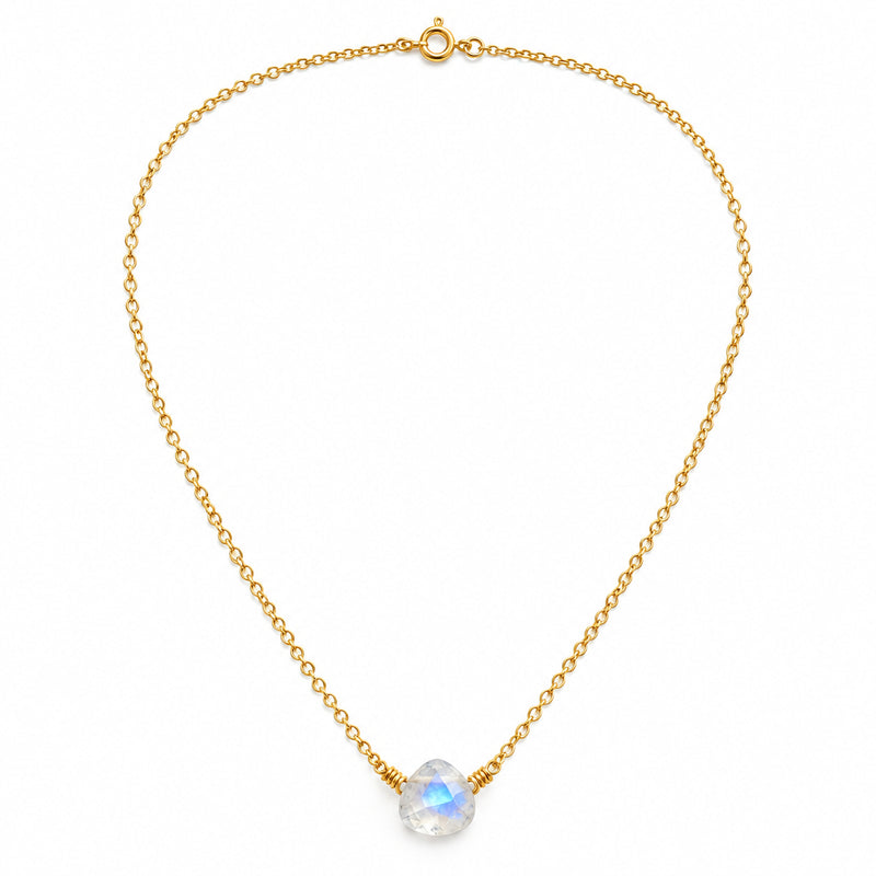 Rainbow moonstone gold-filled solitaire necklace, front product view