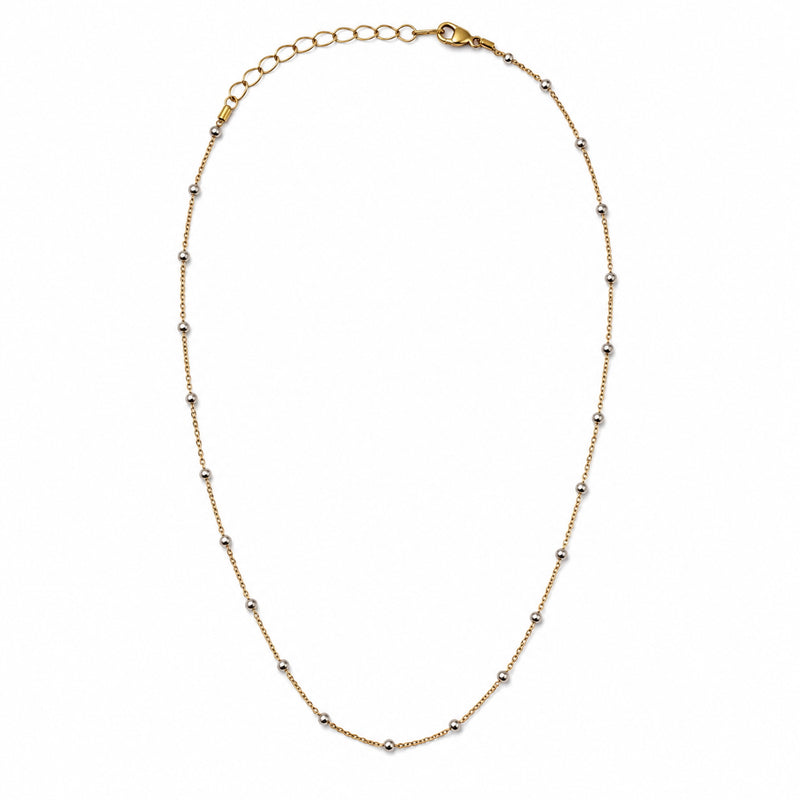 Gold-filled satellite chain necklace with sterling silver beads, full view