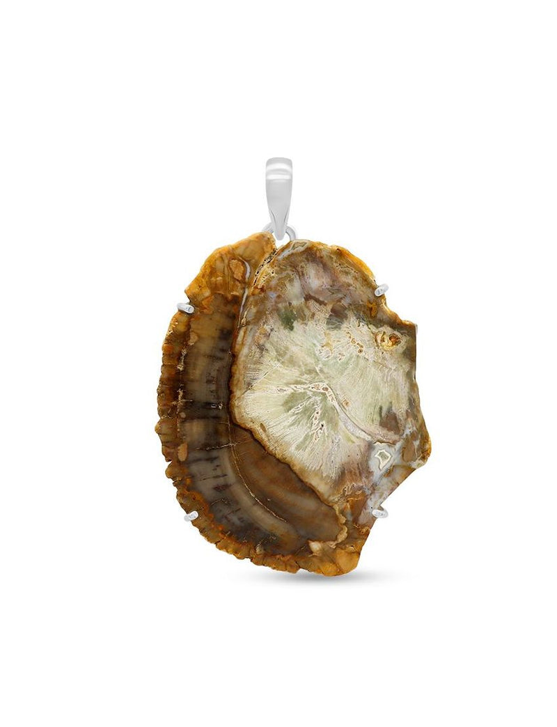 Petrified Wood Pendant 925 Sterling Silver - Artisan Handmade