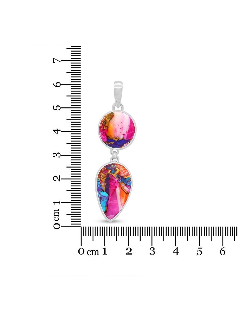 Pink Oyster Turquoise Drop Pendant in 925 Sterling Silver