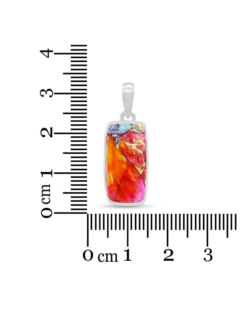 Pink Oyster Turquoise Rectangle Pendant in 925 Sterling Silver