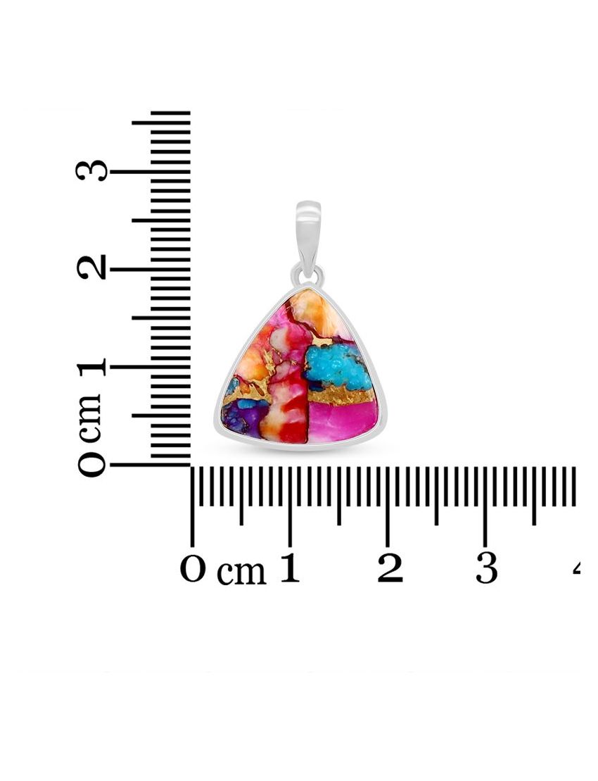 Pink Oyster Turquoise Triangle Pendant in 925 Sterling Silver 