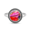 Silver ring with a colorful gemstone on a white background