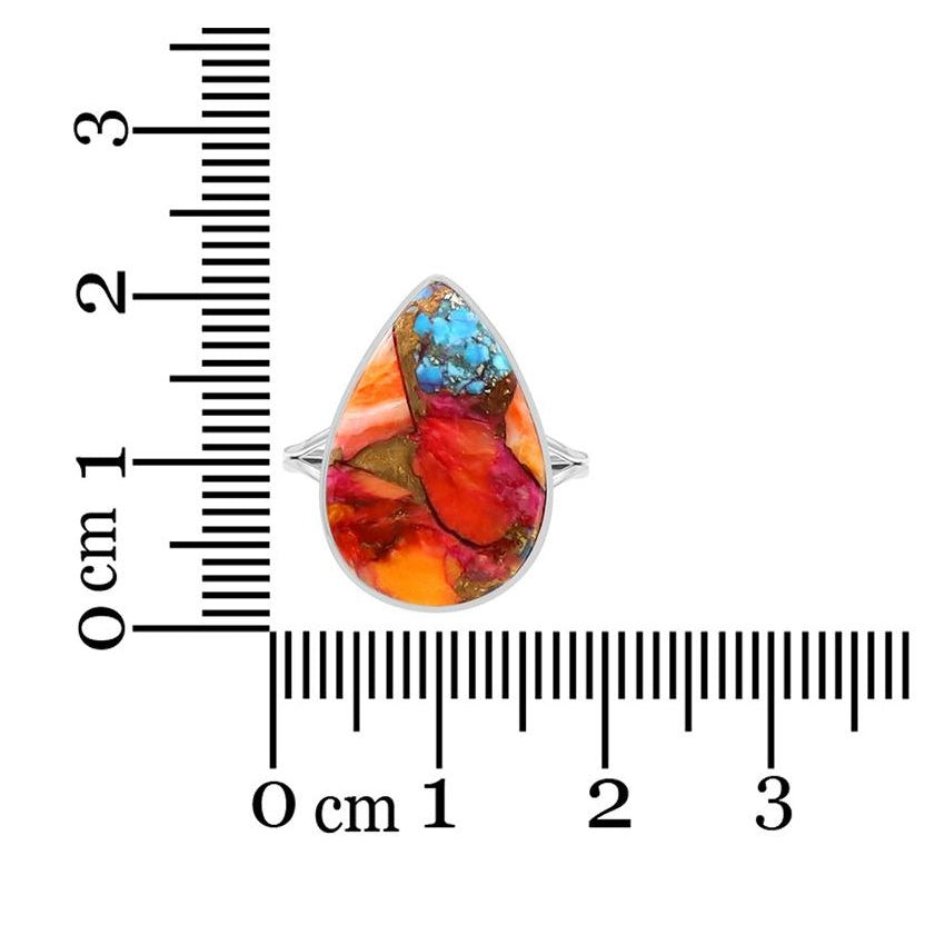 Teardrop Pink Oyster Turquoise Statement Ring in 925 Sterling Silver 