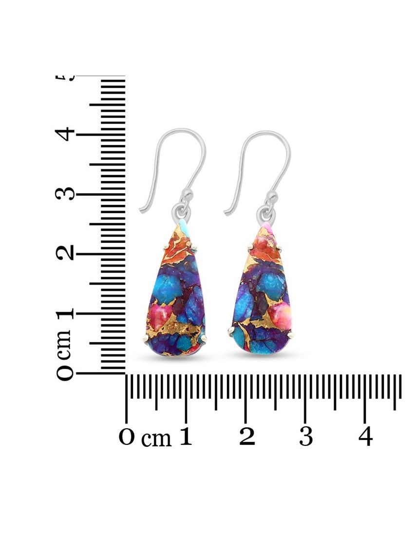Pink Oyster Turquoise Drop Earrings in 925 Sterling Silver - Handmade