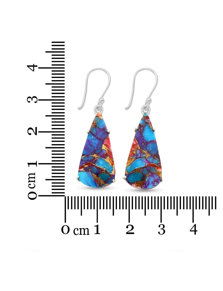 Purple Oyster Turquoise Drop Earrings in 925 Sterling Silver