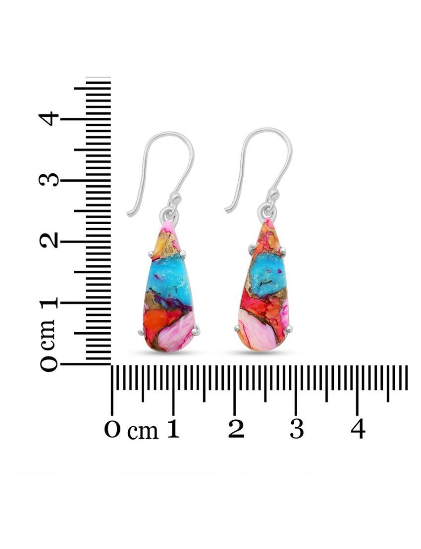 Pink Oyster Turquoise Drop Earrings in 925 Sterling Silver