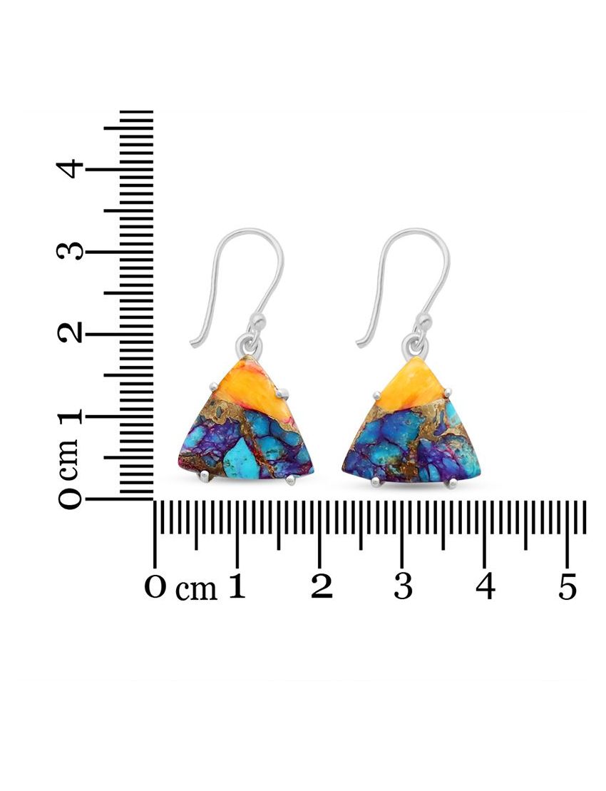 Spiny Oyster Turquoise Triangle Earrings in 925 Sterling Silver 