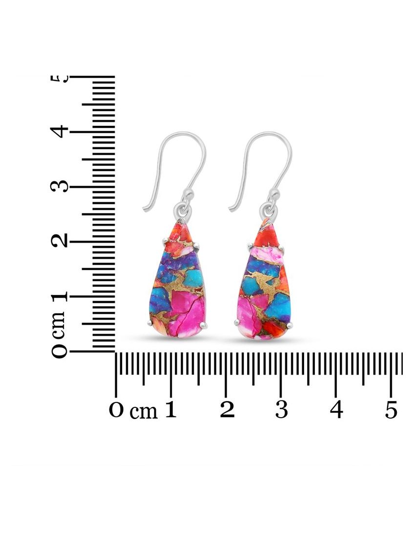 Pink Oyster Turquoise Statement Earrings with Copper 925 Silver - Handmade 