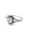 Dainty Rainbow Moonstone Ring Oval Shape with Rope Bezel