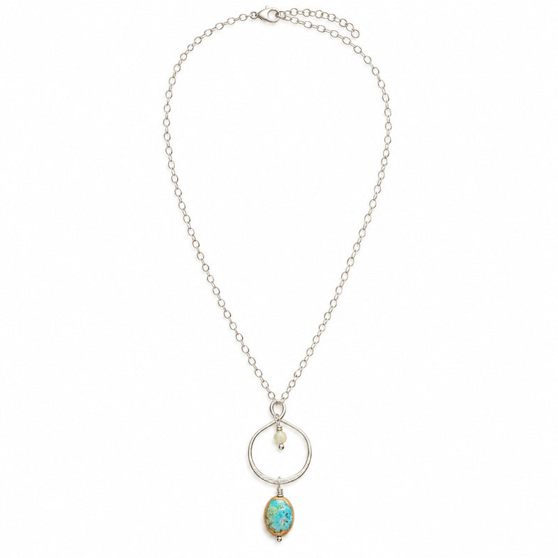 Turquoise infinity loop sterling silver necklace, front product view